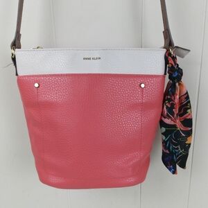 Anne Klein Crossbody Shoulder Bag Purse Coral Faux Leather Zip Closure Pockets